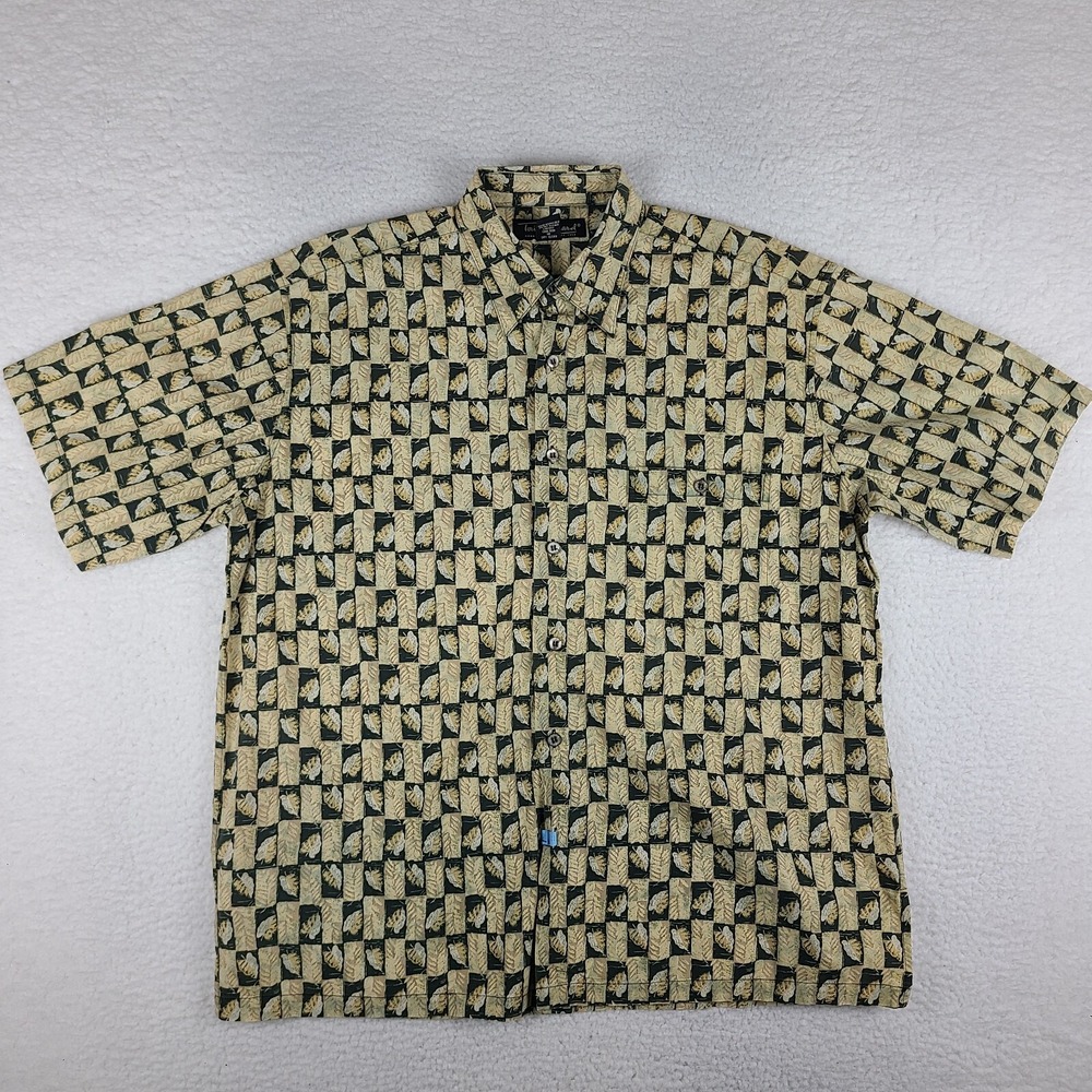 Tori Richard Dress Shirt Mens Large Black Beige Floral Hawaiian Button Up VTG EC